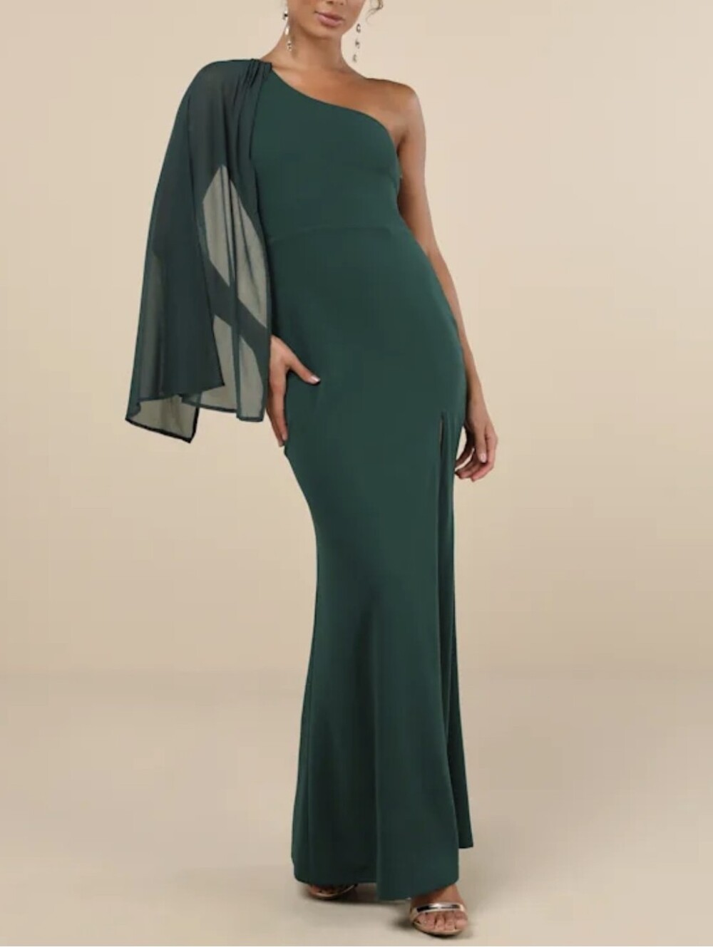 Lulus Majestic Attitude Emerald Green Cape Sleeve Maxi Dress